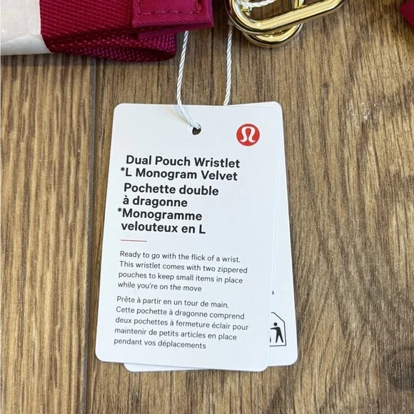 NWT Lululemon Dual Pouch Wristlet *L Monogram Velvet In Berry Rumble - Picture 5 of 6